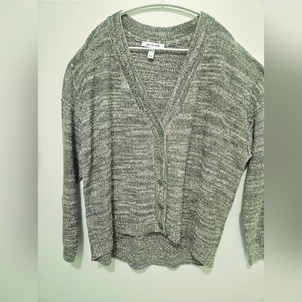PLW Sage Green Circle Hem Button-Up Cardigan Sweater